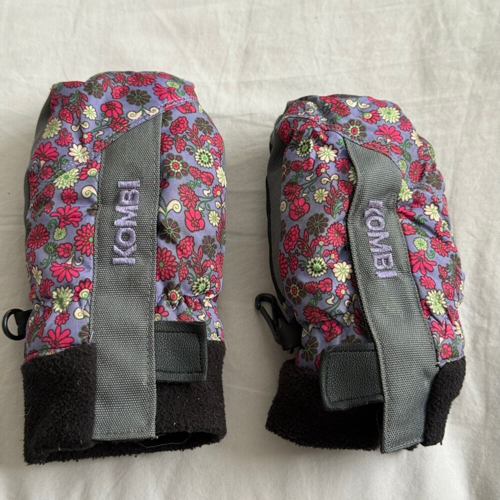 Kombi Mittens Child S Small Girls Toddler Purple Pink Black Floral Fleece Lined